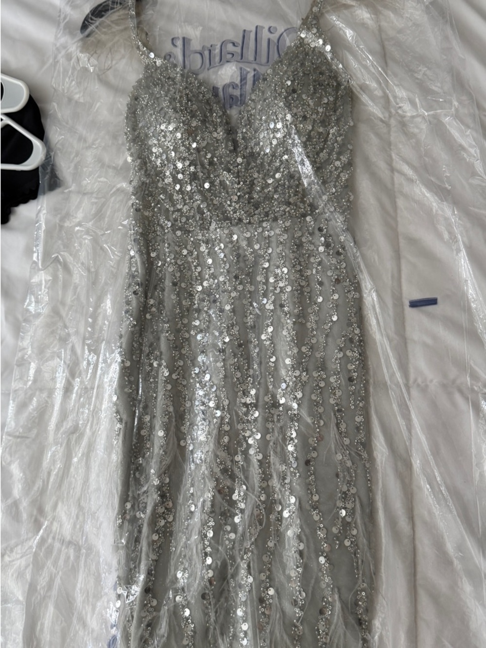 Gianni Bini Silver Sequin Mini Dress with Spaghetti Straps